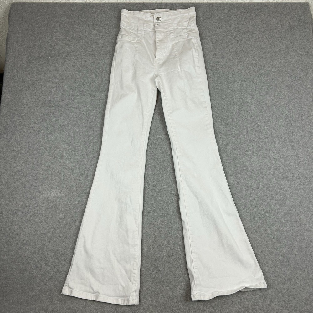 We The Free Free People High Waisted Flare Jeans Size 26 White 70s Style
